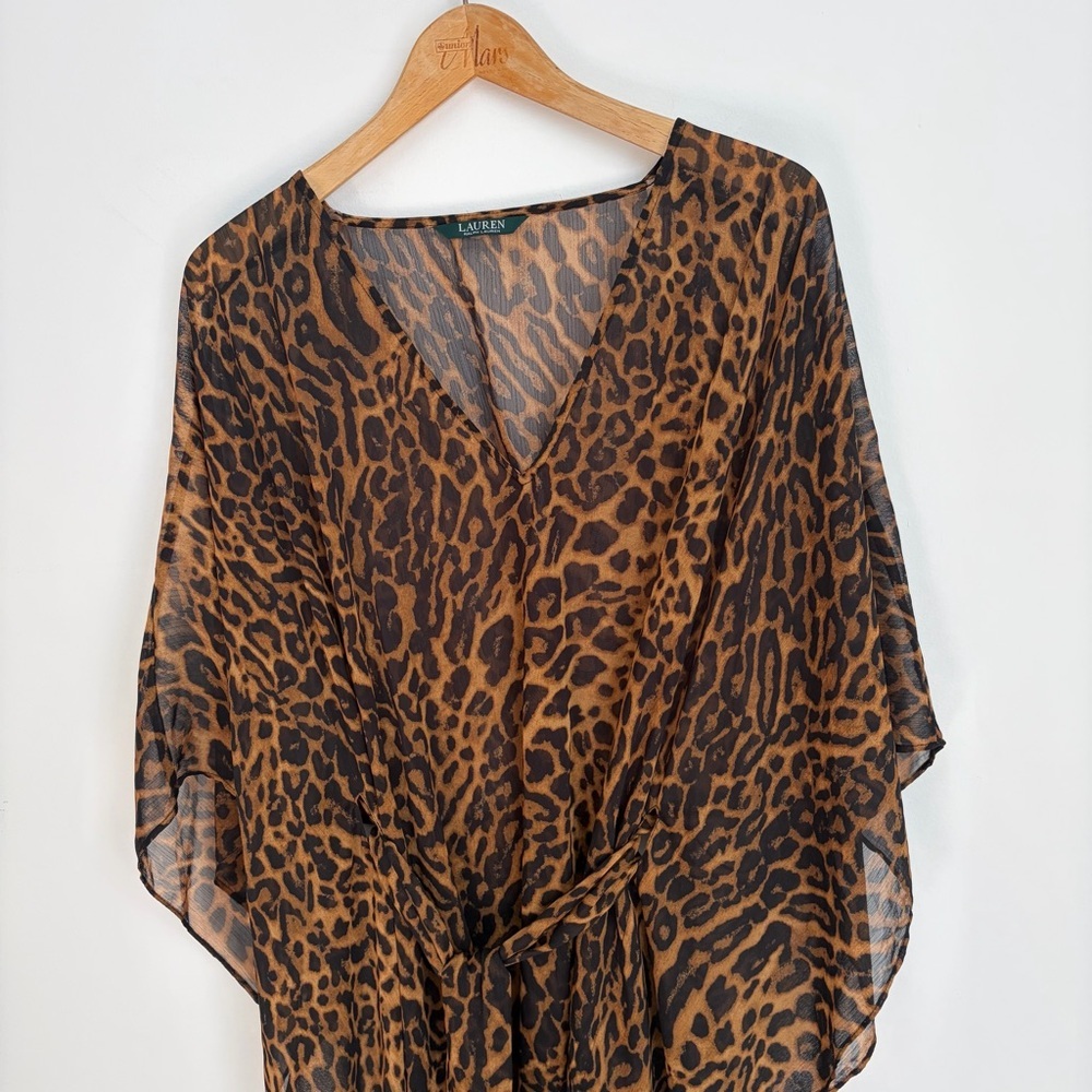 Ralph Lauren Leopard Print Swim Cover Up - Belted - Size L - Picture 2 of 5